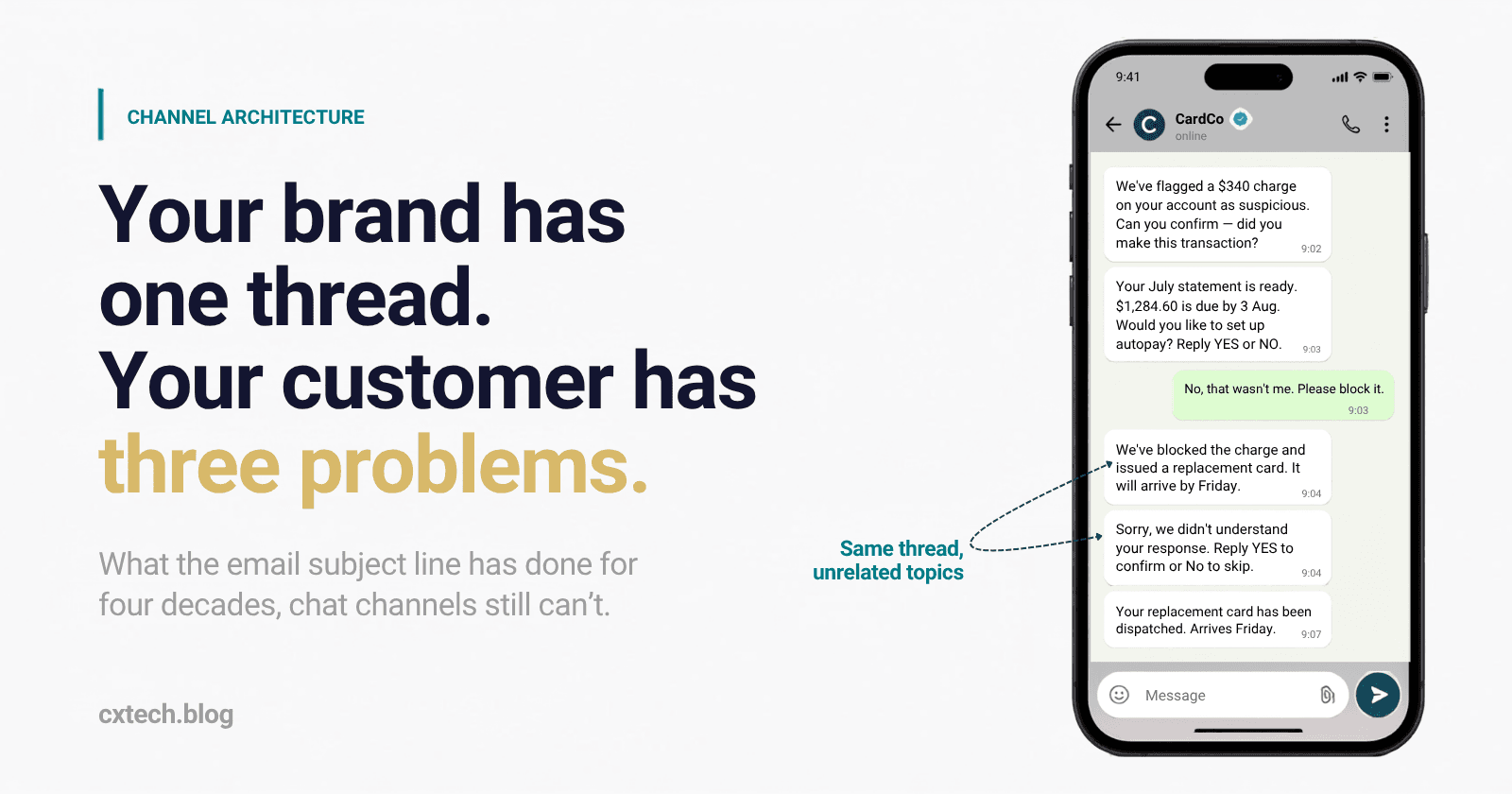 Your brand has one thread. Your customer has three problems.